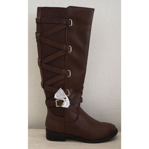 Thalia Sodi Women's Sz 6.5M Cognac Veronika Faux Leather Knee High Riding Boots - Picture 6 of 9